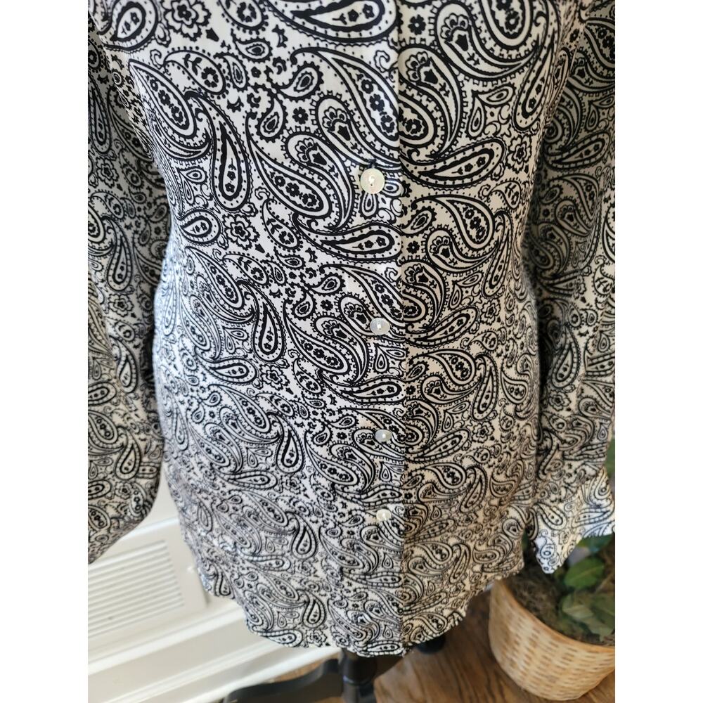 Zara Blouse Women's Size XL Black White Paisley Button Front Long Sleeve Shirt - Picture 4 of 9